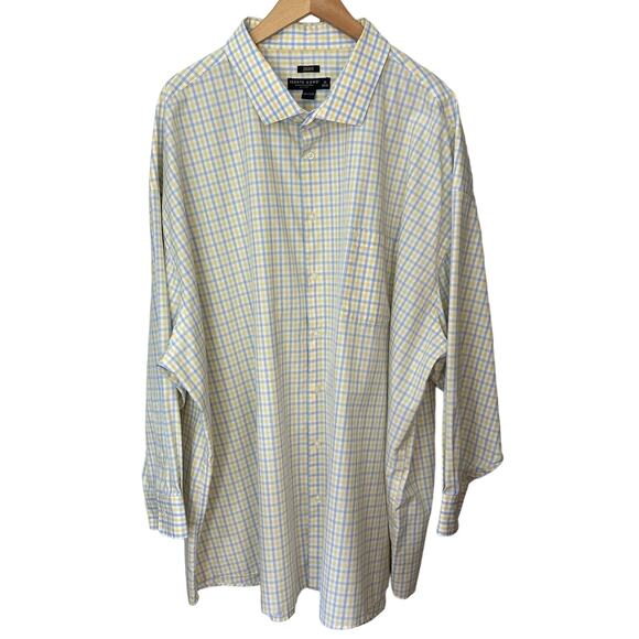 Pronto Uomo Classic Fit Dress Shirt Mens 22 34/35 Non Iron Button Up Yellow Blue - Picture 1 of 8